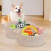 Picture of ABenkle Small Woven Basket 12"x 8"x 5" - Rope Room Shelf Storage, Cat Dog Toys Chest Box, Decorative Empty Gift With Handles - All Mixed Brown