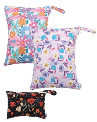 Picture of ALVABABY 3 Cloth Diaper Wet Dry Bags Waterproof Reusable with Two Zippered Pockets Travel Beach Pool Daycare Soiled Baby Items Yoga Gym Bag for Swimsuits or Wet Clothes Small medium Large 3L-SML07