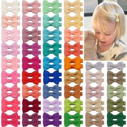Picture of CLLOT Hair Clip 90PCS, Baby Girls Fully Lined Baby Bows Hair Pins Tiny 2' Hair Bows Alligator Clips for Infants Toddlers in Pairs