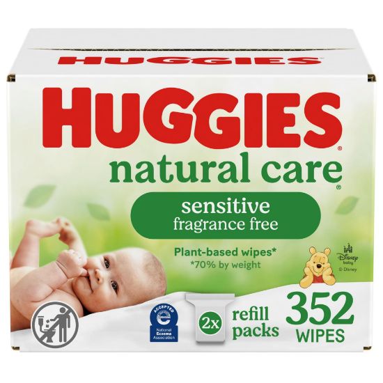 Picture of Huggies Natural Care Sensitive Baby Wipes, Unscented, Hypoallergenic, 99% Purified Water, 2 Refill Packs (352 Wipes Total)