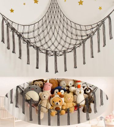 Picture of mirolam Stuffed Animal Storage Hammock Net - Toy Hammock Net for Stuffed Animals Corner - Hanging Stuff Animal Organizer Holder Large Size Baby Nursery Room Decor-Grey