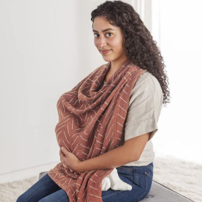 Picture of Itzy Ritzy Breastfeeding Boss Multi-Use Cover - A Nursing Cover, Swaddle, Car Seat Cover, Tummy Time Mat & Burp Cloth All in One - Made of Soft Muslin Fabric & Measures 47” x 47” (Mudcloth)