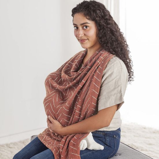 Picture of Itzy Ritzy Breastfeeding Boss Multi-Use Cover - A Nursing Cover, Swaddle, Car Seat Cover, Tummy Time Mat & Burp Cloth All in One - Made of Soft Muslin Fabric & Measures 47” x 47” (Mudcloth)