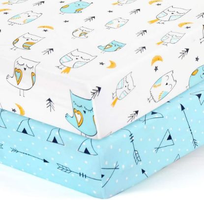 Picture of Pack n Play Sheets, BROLEX 2 Pack Mini Crib Sheets,Stretchy Portable Fitted Playard Sheet Set, Convertible Playard Mattress Cover,Ultra Soft Breathable Material,Arrow Owl