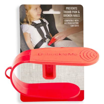 Picture of UnbuckleMe Car Seat Buckle Release Tool - Easy Opener Aid for Arthritis, Long Nails, Older Kids - Button pusher for infant, toddler, convertible 5 pt harness car seats - As Seen on Shark Tank (Red)