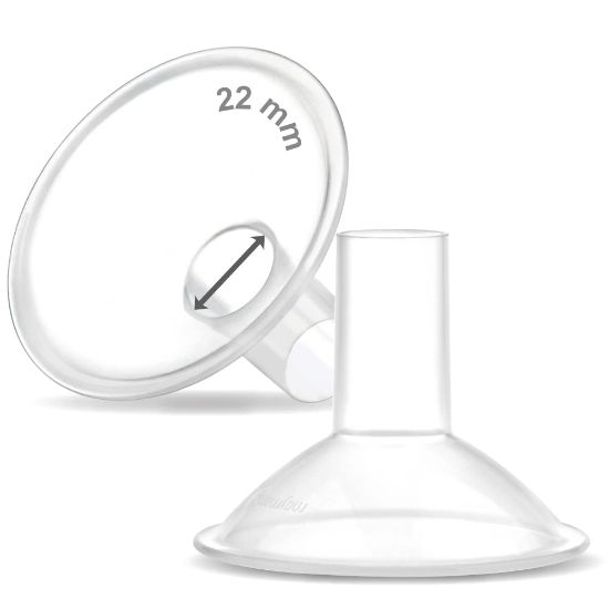 Picture of Maymom MyFit Crater Series 22 mm 2xTwo-Piece Small Breastshield Compatible with Medela Breast Pumps. Long Nipple Tunnel (44mm) Best for Elastic Nipples