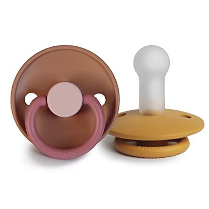 Picture of FRIGG Silicone Baby Pacifier | Made in Denmark | BPA-Free (Flamingo/Honey Gold, 6-18 Months)