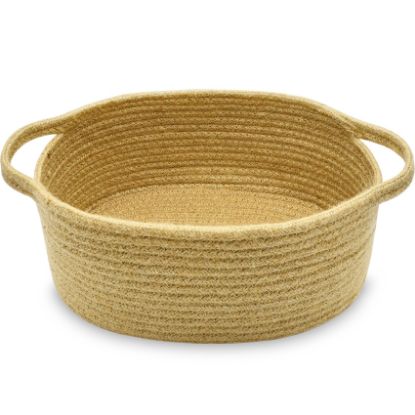 Picture of ABenkle Small Basket with Handles - Decorative Durable Rope Woven Storage Bin Shelf Storage Organizer Cube, Easter Baby Gift Basket, 12"x8"x5"