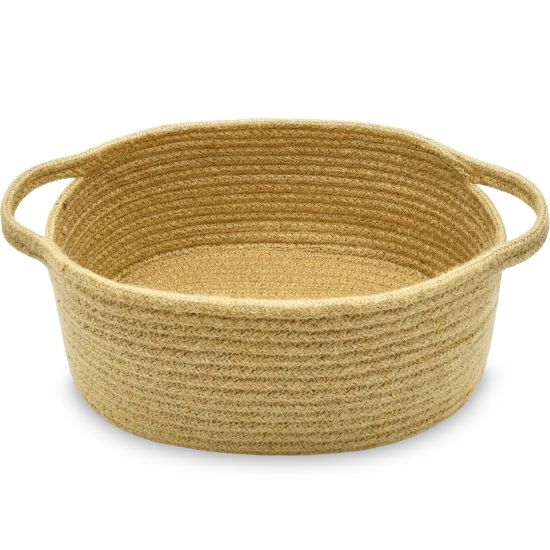 Picture of ABenkle Small Basket with Handles - Decorative Durable Rope Woven Storage Bin Shelf Storage Organizer Cube, Easter Baby Gift Basket, 12"x8"x5"