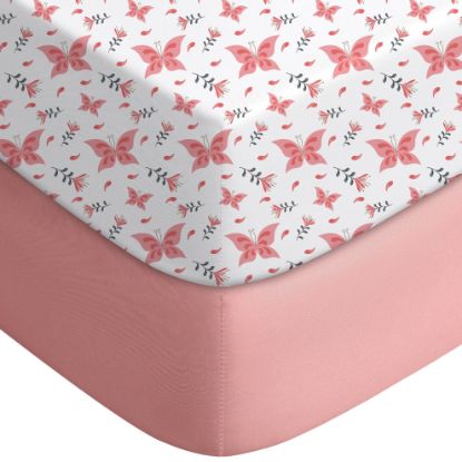 Picture of Yoofoss Baby Crib Sheets for Boys Girls, Fitted Crib Sheet 2 Pack for Standard Crib and Toddler Mattress, Super Soft Microfiber Baby Sheet 28x52x8in Pink + Butterflies