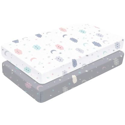 Picture of Yoofoss Baby Crib Sheets for Boys Girls, Fitted Crib Sheet 2 Pack for Standard Crib and Toddler Mattress, Super Soft Microfiber Baby Sheet 28x52x8in(Cloud)