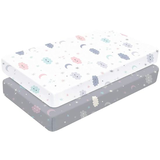 Picture of Yoofoss Baby Crib Sheets for Boys Girls, Fitted Crib Sheet 2 Pack for Standard Crib and Toddler Mattress, Super Soft Microfiber Baby Sheet 28x52x8in(Cloud)