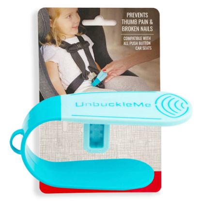 Picture of UnbuckleMe Car Seat Buckle Release Tool - Easy Opener Aid for Arthritis, Long Nails, Older Kids - Button pusher for infant, toddler, convertible 5 pt harness car seats - As Seen on Shark Tank (Aqua)