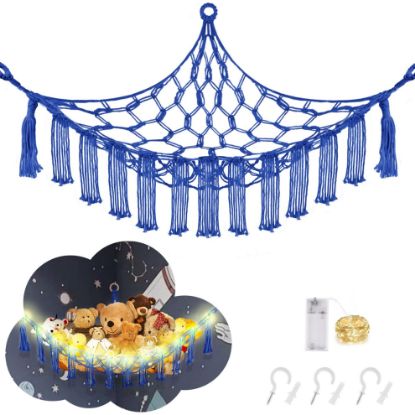 Picture of CERETIA Stuffed Animal Hammock with LED Light, Jumbo Toy Hammock for Stuffed Animals Storage for Kids Room Decor, Stuffed Animal Hammock Corner, Rainbow