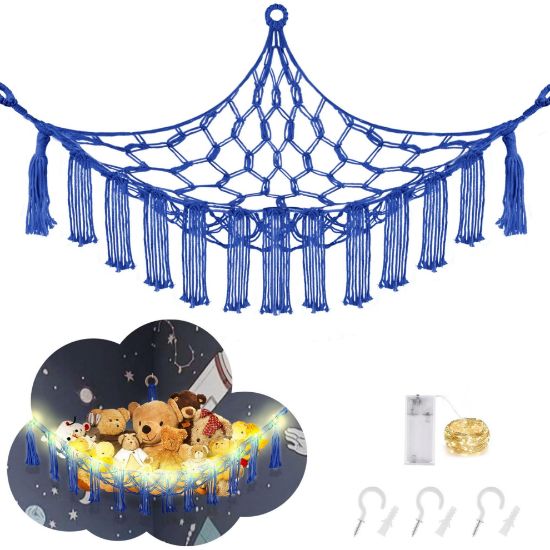 Picture of CERETIA Stuffed Animal Hammock with LED Light, Jumbo Toy Hammock for Stuffed Animals Storage for Kids Room Decor, Stuffed Animal Hammock Corner, Rainbow