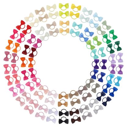 Picture of Jollybows 100PCS 2 Inches Baby Girls Hair Bows Ties Mini Boutique Elastic Hair Rubber Ribbon Hair Band Accessories for Kids Toddlers Infants (100 PCS)