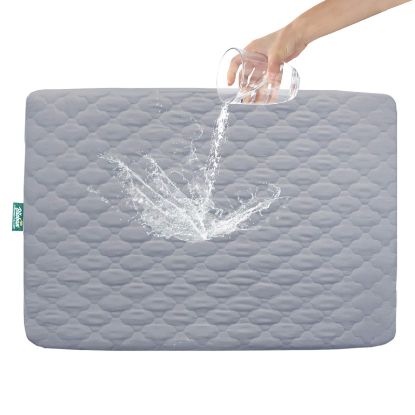 Picture of Pack and Play Sheets Mattress Pad Protector Fitted Waterproof Playard Mattress Cover, Compatible with Graco Pack n Play & Dream On Me & Pamo Babe, Playpen/Playard Sheet Quilted, Gray, 39" x 27"