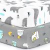 Picture of Pack n Play Sheets, BROLEX 2 Pack Mini Crib Sheets,Stretchy Portable Fitted Playard Sheet Set, Convertible Playard Mattress Cover,Ultra Soft Breathable Material,Owl & Bear