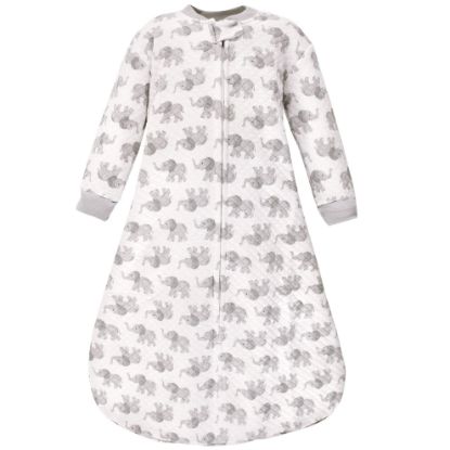 Picture of Hudson Baby Unisex Baby Premium Quilted Long Sleeve Sleeping Bag and Wearable Blanket, Gray Elephant, 0-6 Months