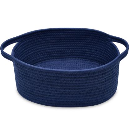 Picture of ABenkle Small Basket with Handles - Decorative Durable Rope Woven Storage Bin Shelf Storage Organizer Cube, Easter Baby Gift Basket, 12"x8"x5"
