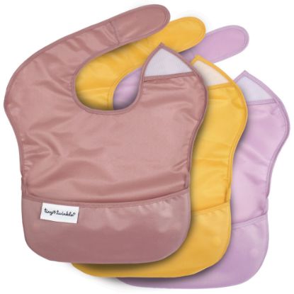 Picture of Tiny Twinkle Mess-Proof Baby Bib - Waterproof Bib for Baby Girl - Machine Washable - Adjustable Closure - PVC BPA & Phthalate Free -Great for Travel - Baby Food Bibs (3 Pack, Taupe, Dandelion)