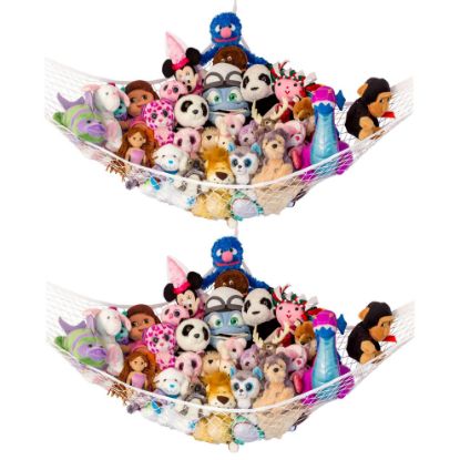 Picture of Lilly's Love Stuffed Animal Hammock, 2 Pack | Corner Hanging Organizer, Toy Storage, Stuffed Animal Storage | Easy to Hang Plushie Net w/Anchors & Hooks | Cute Room, Bedroom & Home Decor (White)