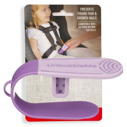 Picture of UnbuckleMe Car Seat Buckle Release Tool - Easy Opener Aid for Arthritis, Long Nails, Older Kids - Button pusher for infant, toddler, convertible 5 pt harness car seats - As Seen on Shark Tank (Purple)