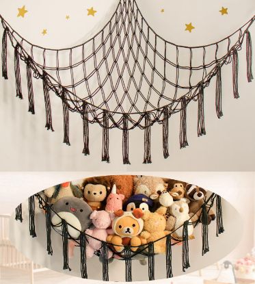 Picture of mirolam Stuffed Animal Storage Hammock Net - Toy Hammock Net for Stuffed Animals Corner - Hanging Stuff Animal Organizer Holder Large Organization Boys Room Decor
