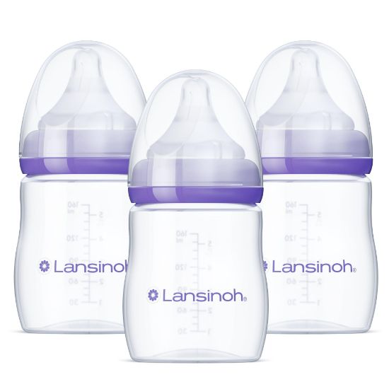 Picture of Lansinoh Anti-Colic Baby Bottles for Breastfeeding Babies, 5 Ounces, 3 Count, Includes 3 Slow Flow Nipples, Size S