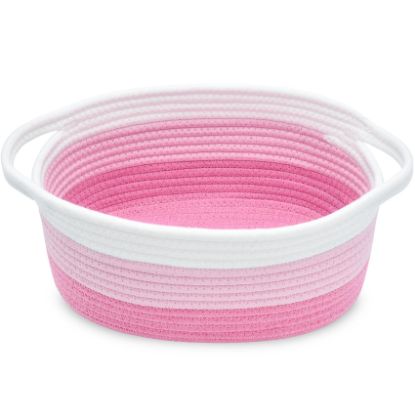 Picture of ABenkle Small Basket with Handles - Decorative Durable Rope Woven Storage Bin Shelf Storage Organizer Cube, Easter Baby Gift Basket, 12"x8"x5"