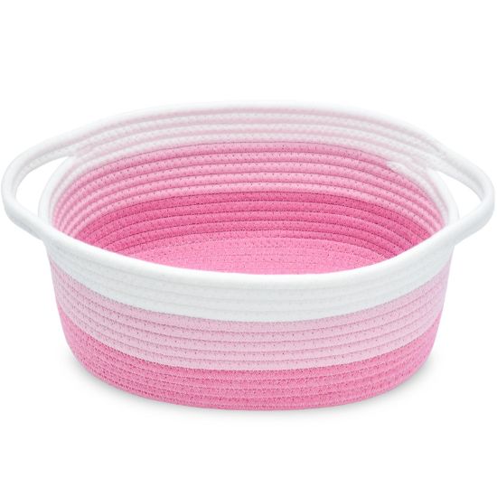 Picture of ABenkle Small Basket with Handles - Decorative Durable Rope Woven Storage Bin Shelf Storage Organizer Cube, Easter Baby Gift Basket, 12"x8"x5"