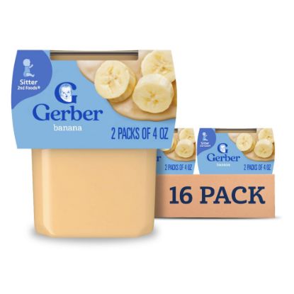 Picture of Gerber 2nd Food Baby Food Banana Puree, Natural & Non-GMO, 4 Ounce Tubs, 8 Ounce (Pack of 8)