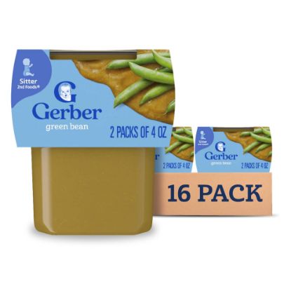 Picture of Gerber 2nd Food Baby Food Green Bean Puree, Natural & Non-GMO, 8 Ounce, 2 Count (Pack of 8)