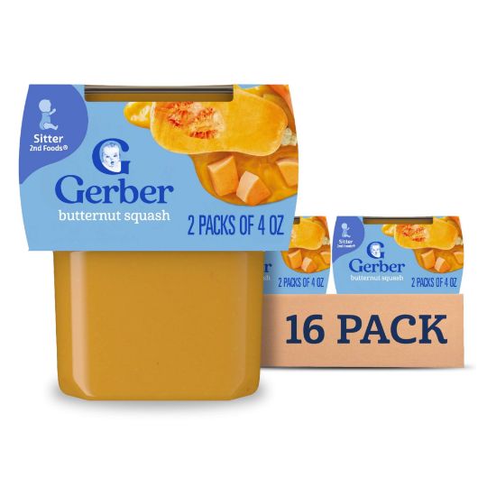 Picture of Gerber 2nd Food Baby Food Butternut Squash Puree, Natural & Non-GMO, 4 Ounce Tubs, 2-Pack (Pack of 8)