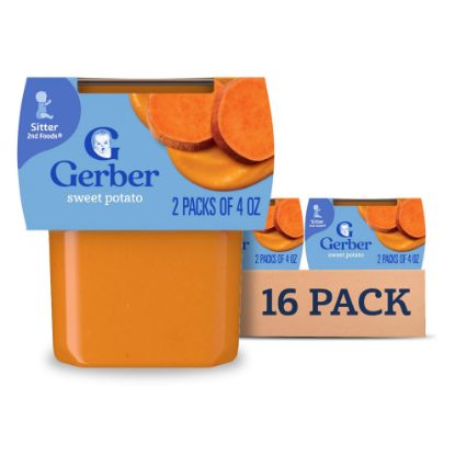 Picture of Gerber Stage 2 Baby Food, Sweet Potato Puree Tubs, No Added Salt, No Artificial Colors or Flavors, Baby Puree, 16-Pack
