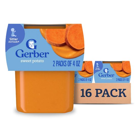 Picture of Gerber Stage 2 Baby Food, Sweet Potato Puree Tubs, No Added Salt, No Artificial Colors or Flavors, Baby Puree, 16-Pack