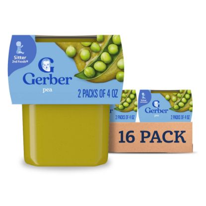 Picture of Gerber Stage 2 Baby Food Peas, Baby Peas Puree Tub, No Added Salt, No Artificial Colors or Flavors, Baby Puree, Baby Food Vegetables, 16-Pack