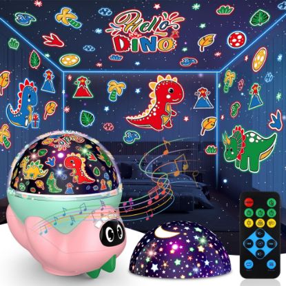 Picture of Dinosaur Night Light Projector for Kids Room, Boy Girl Dino Lamp with 10 Soothing Music& Timer, Remote Control, Colorful Projection Effect, High Brightness, Birthday Gifts for Infant Baby