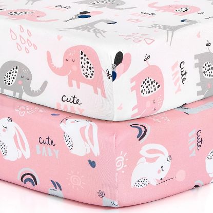 Picture of Pack n Play Sheets, BROLEX 2 Pack Mini Crib Sheets,Stretchy Portable Fitted Playard Sheet Set, Convertible Playard Mattress Cover,Ultra Soft Breathable Material,Elephant Rabbit