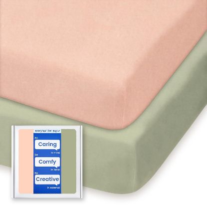 Picture of Pack and Play Mattress Sheets, TotBasic Premium Jersey Cotton Mini Crib Sheets Fitted, Ultra Soft Pack N Play Sheet for Girls Boys, Soft and Breathable Portable Crib Sheets for Pack and Play Mattress
