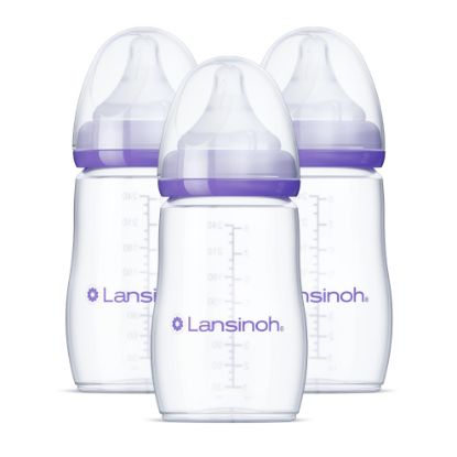 Picture of Lansinoh Anti-Colic Baby Bottles for Breastfeeding Babies, 8 Ounces, 3 Count, Includes 3 Medium Flow Nipples, Size M