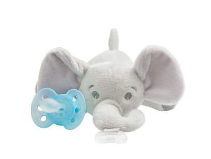 Picture of Philips AVENT Ultra Soft Snuggle Pacifier Holder with Detachable Pacifier, 0-6m, Elephant, SCF348/03