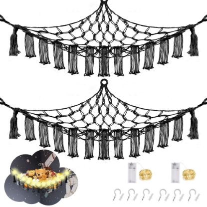 Picture of CERETIA Stuffed Animal Hammock with LED Light, 2 Pack Toy Hammock for Stuffed Animals Storage for Kids, Stuffed Animal Hammock Corner, Black