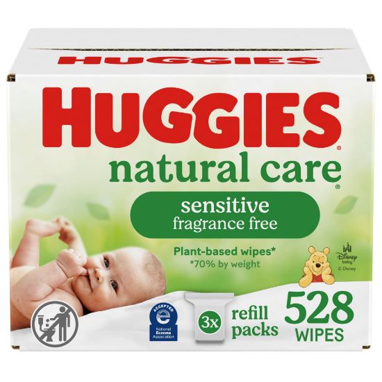 Picture of Huggies Natural Care Sensitive Baby Wipes, Unscented, Hypoallergenic, 99% Purified Water, 3 Refill Packs (528 Wipes Total)