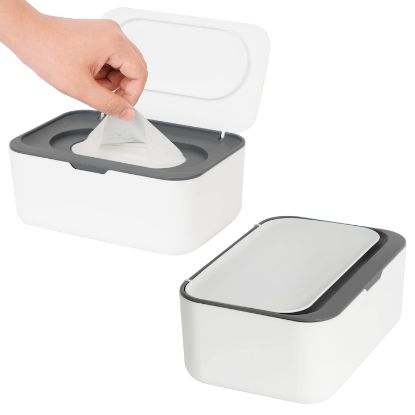 Picture of 2 Pack Wipes Dispenser, Wipe Holder for Baby & Adult, Seposeve Refillable Wipe Container, Keeps Wipes Fresh, One-Handed Operation. Non-Slip, Easy Open/Close Wipes Pouch Case(2 Grey)