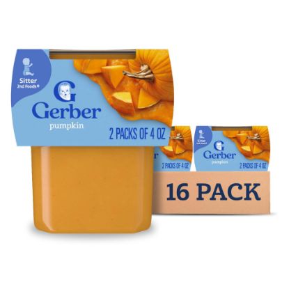 Picture of Gerber 2nd Food Baby Food Pumpkin Puree, Natural & Non-GMO, 4 Ounce Tubs, 2-Pack (Pack of 8)