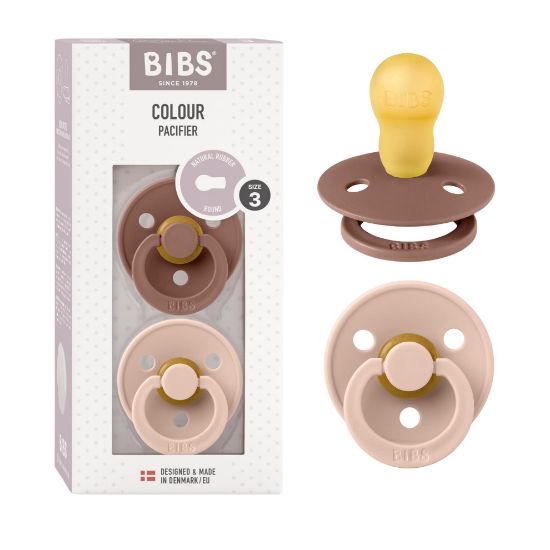 Picture of BIBS Pacifiers Colour Collection | Natural Rubber Baby Pacifier | Set of 2 BPA-Free Soothers | Made in Denmark | 18+ Months (Pack of 2) | Woodchuck/Blush