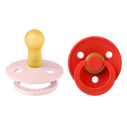 Picture of BIBS Pacifiers 0-6 Months | Pack of 2 Premium Soothers | BPA-Free Round Nipple | Made in Denmark | Blossom/Candy Apple Pacifier