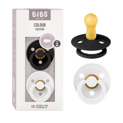 Picture of BIBS Pacifiers Colour Collection | Natural Rubber Baby Pacifier | Set of 2 BPA-Free Soothers | Made in Denmark | 6+ Months (Pack of 2) | Black/White