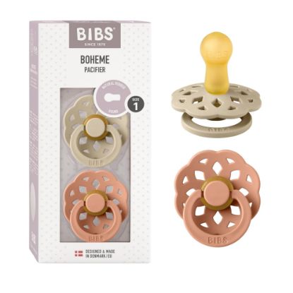 Picture of BIBS Pacifiers - Boheme Collection | BPA-Free Baby Pacifier | Made in Denmark | Set of 2 Vanilla/Peach Color Premium Soothers | Size 0-6 Months